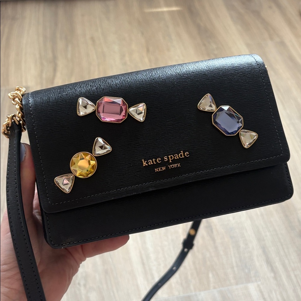 Kate Spade Black Candy Crossbody Bag with Colorful Gem Accents